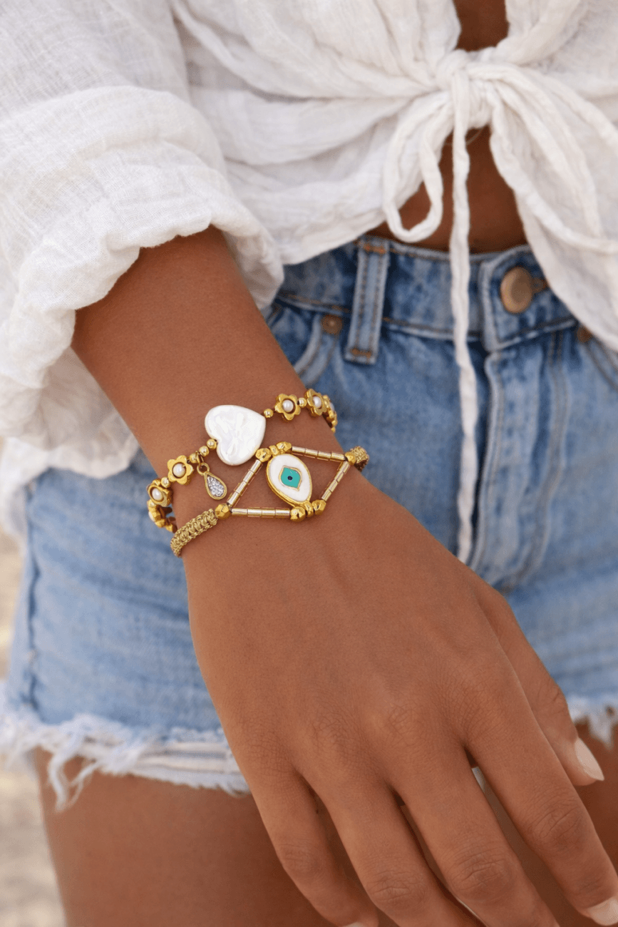 boho βραχιόλια σετ μάτι καρδιά χρυσά γυναικεία